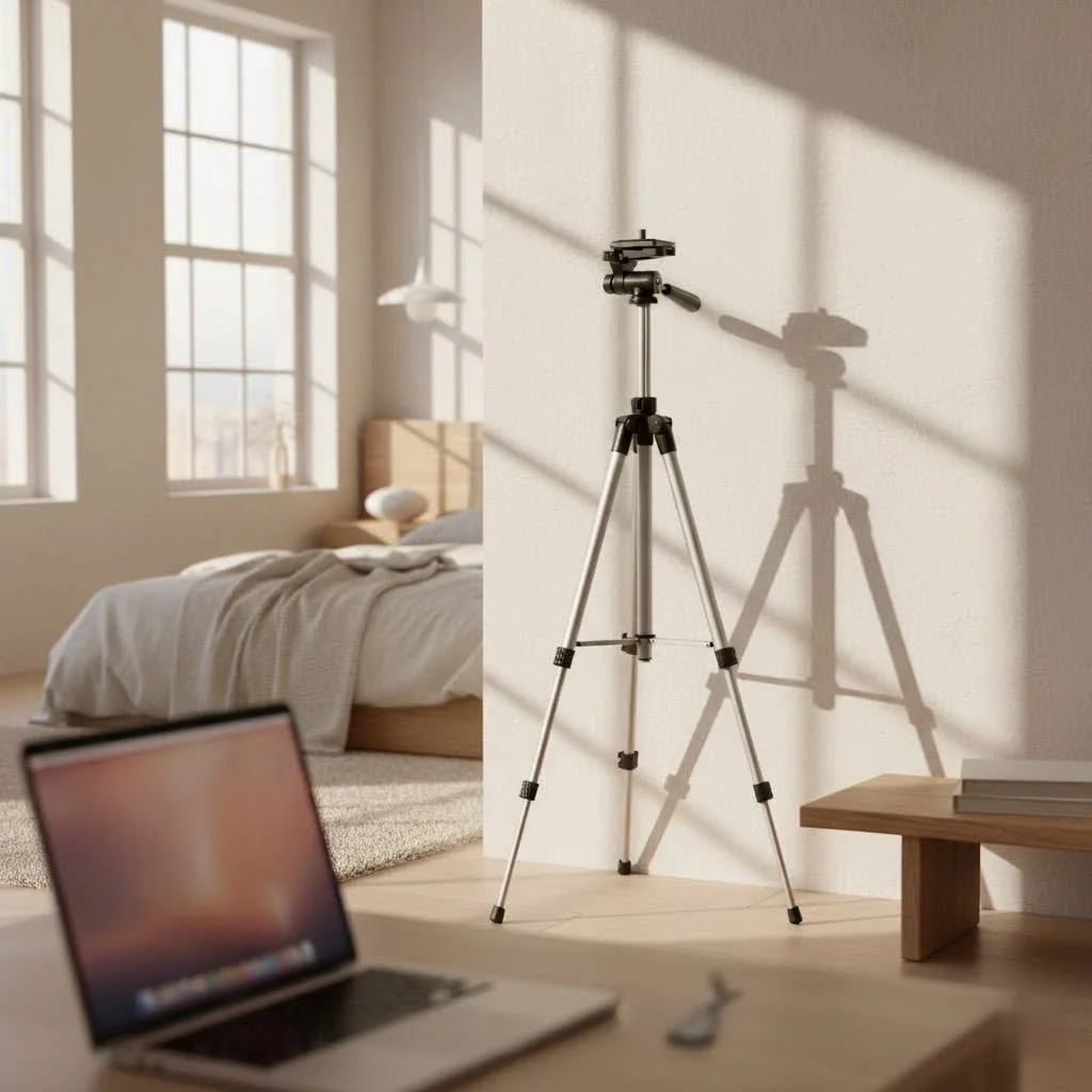 iPad mounted on a tripod stand for filming