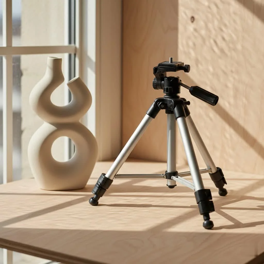 Photographer adjusting a camera on a sturdy tripod stand