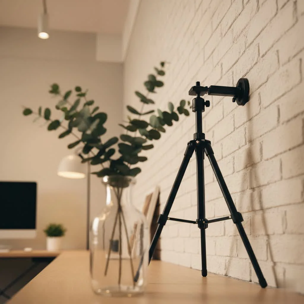 Smartphone mounted on a tripod stand for mobile photography