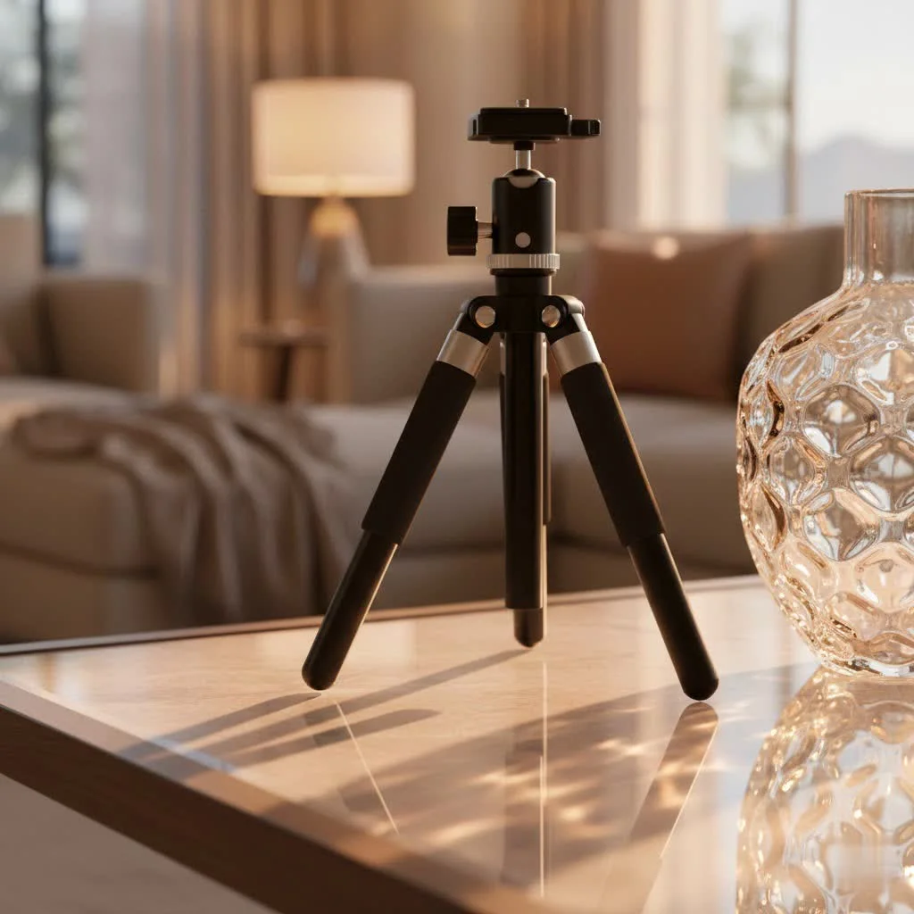 Smartphone mounted on a tripod capturing a scenic view