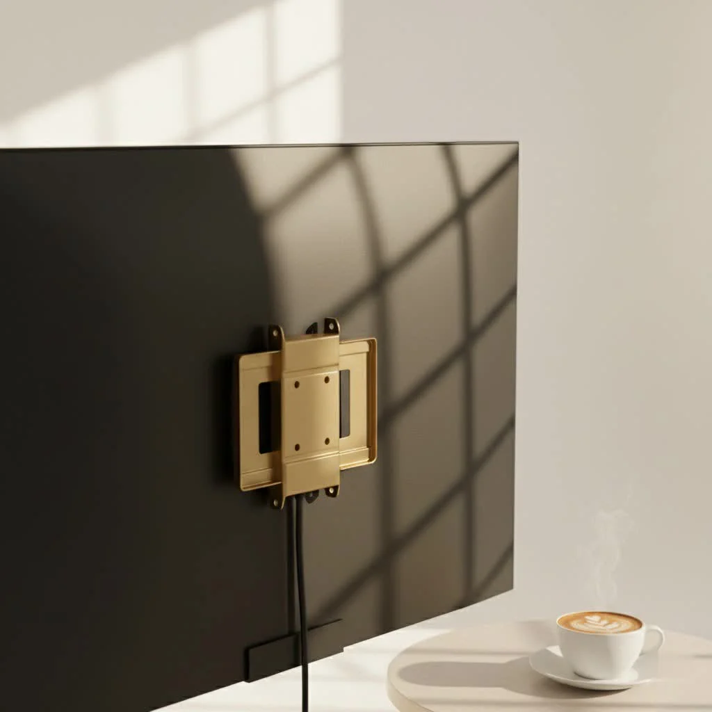 Steel tripod stand supporting a camera with a large lens