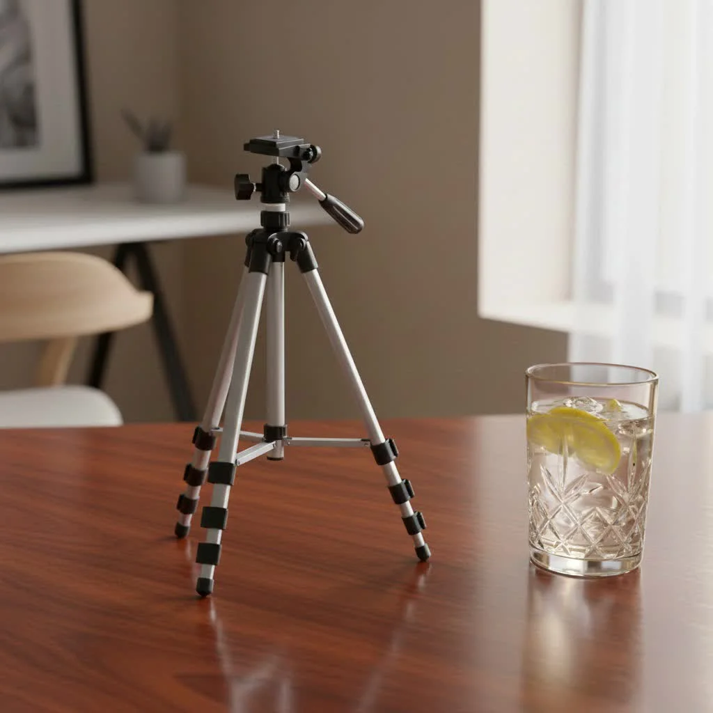 Smartphone on a tripod stand capturing a scenic view