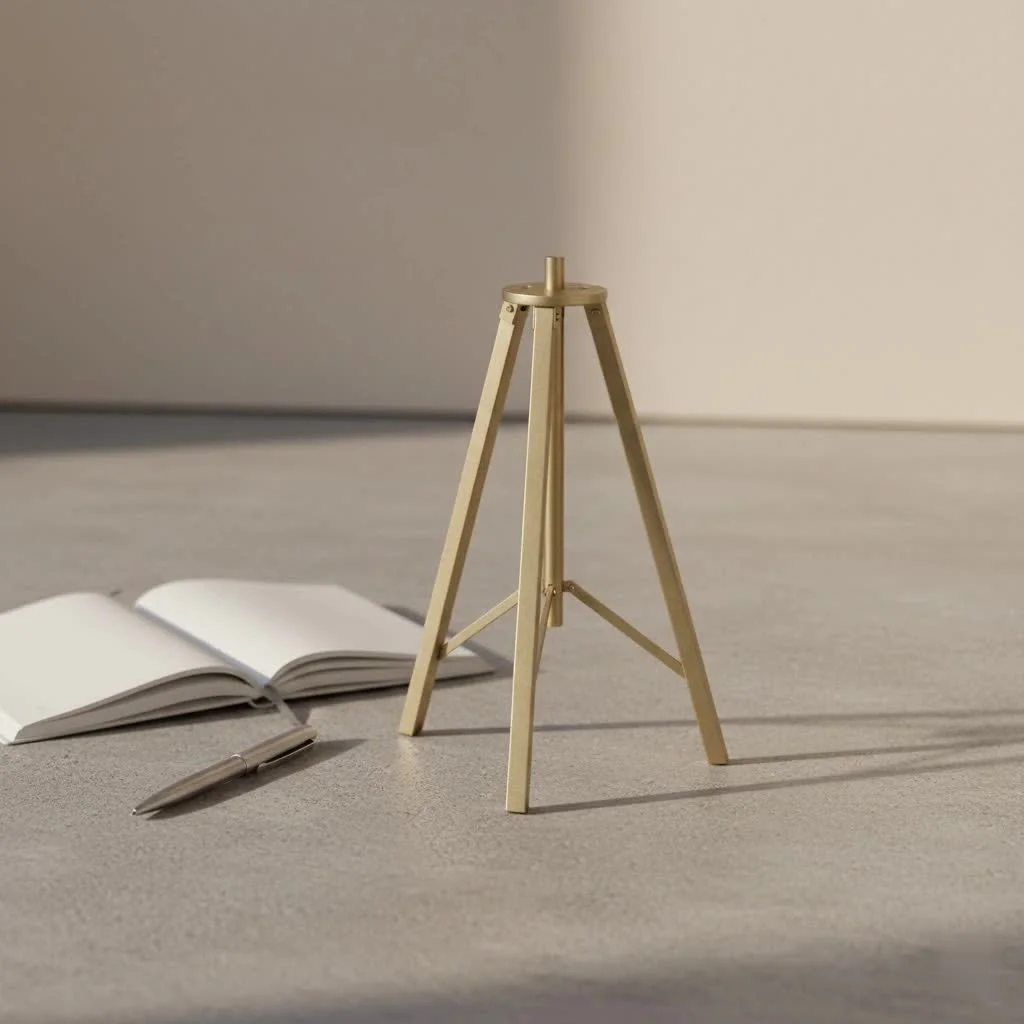 Photographer setting up a folding tripod stand on a scenic overlook
