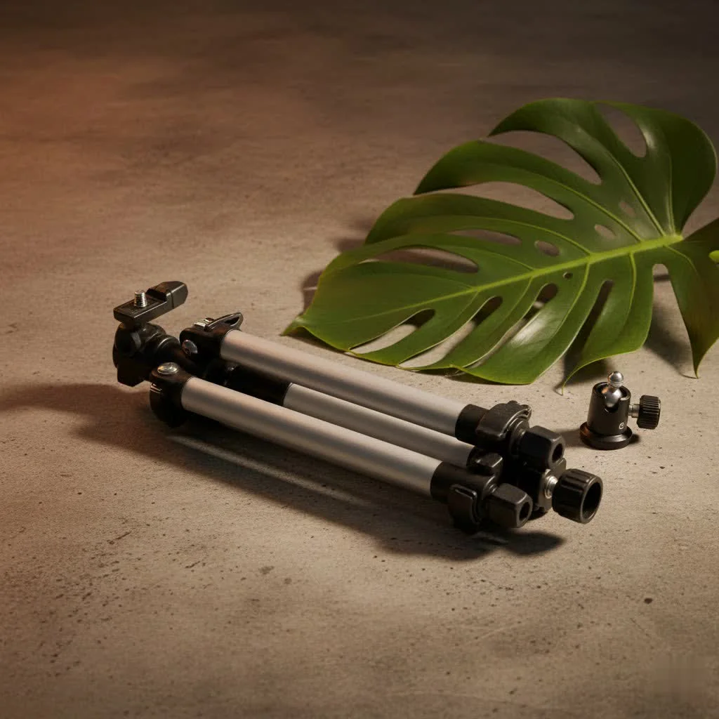 Photographer using a tripod stand with a Canon camera